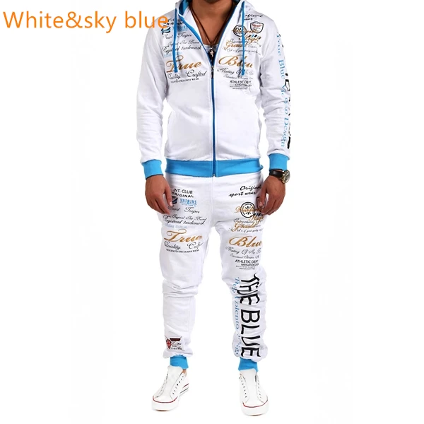 White sky blue ZOGAA мужской спортивный костюм комплекты дорожек толстовки+ штаны спортивный костюм комплект из 2 предметов спортивная одежда спортивные мужские толстовки комплект мужской - Цвет: White sky blue