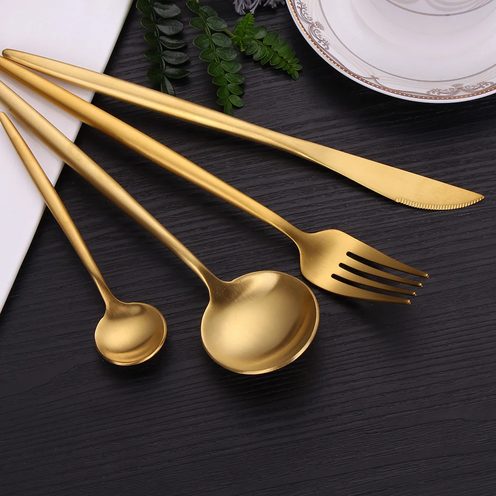 

Golden Stainless Steel Cutlery Set Gold Dinnerware Set Utensils Fork Knife Tea Spoon Set Western Kitchen Tableware Dropshipping