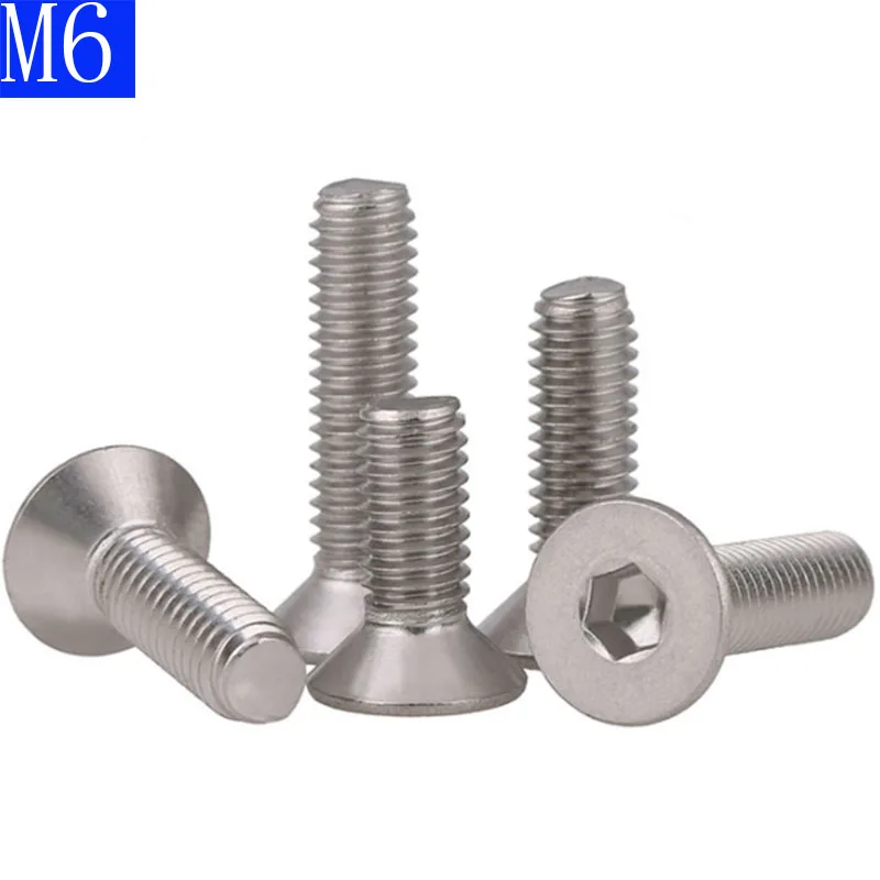 

6mm M6 x 1.0 304 Stainless Steel FLAT HEAD Socket Screws Bolt Countersunk DIN 7991 Hex Socket screw A2 - 70