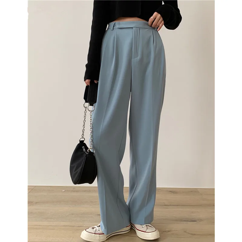 

Casual Loose Women Suit Pants Pockets Full-length Straight Pants Female Elegant Women Trousers pantalon femme 2021