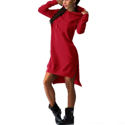 

Women Slim Hoodie Dress 2020 Autumn Winter Long Sleeve Casual Dress Hooded Pockets Sportwear Female Fashion Women Clothing