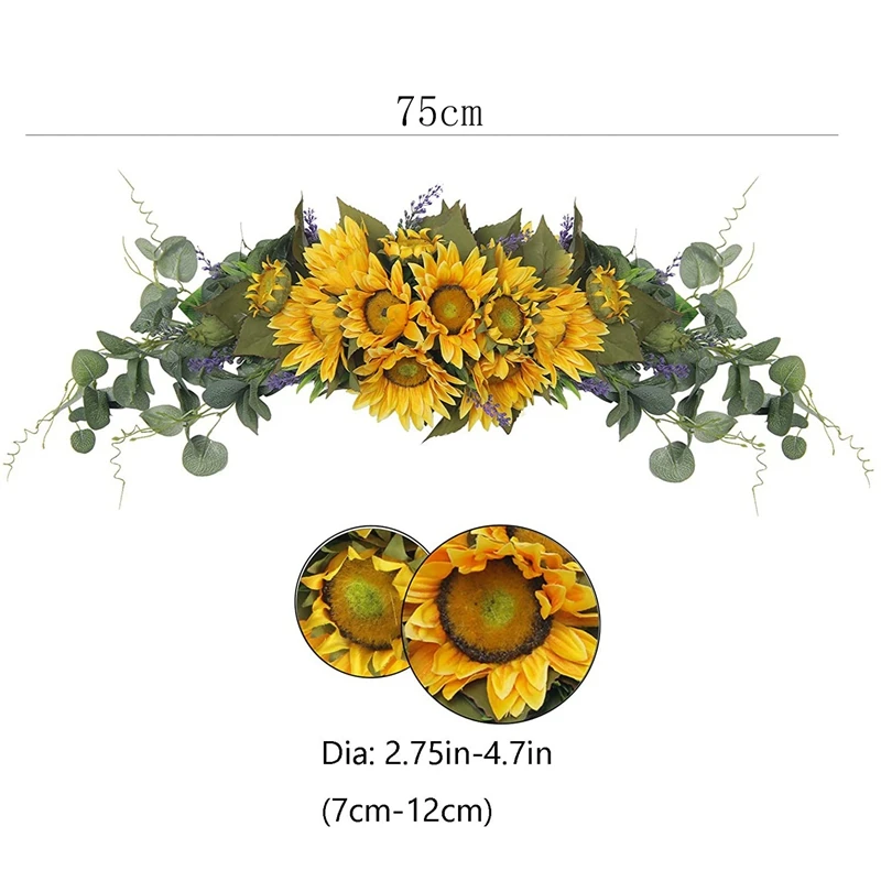 

Artificial Sunflower Swag, Sunflowers Lavenders Green Eucalyptus Leaves for Front Door Wedding Arch Party Wall Decor