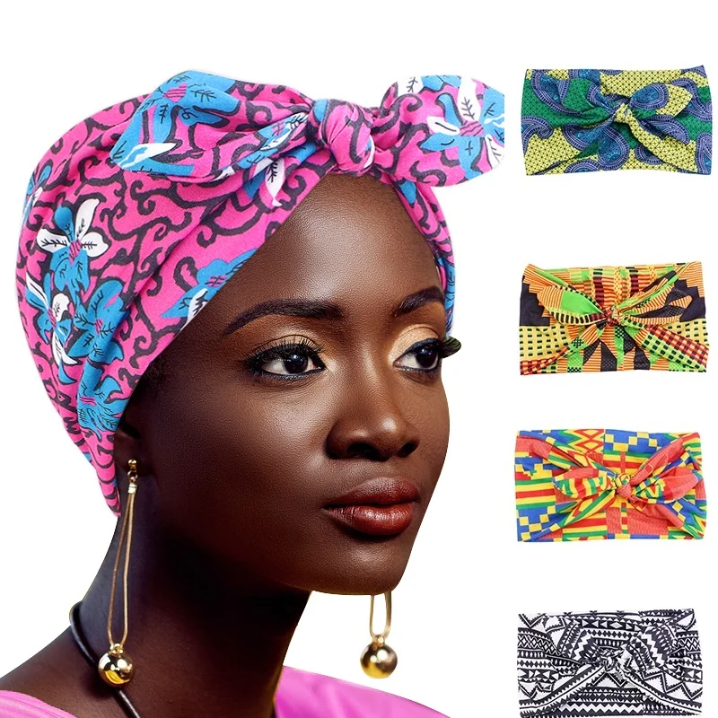 

New African Pattern Print Headband for Women Twist Style Bow HairBands Head Wraps Elastic Hair Accessories Headscarf