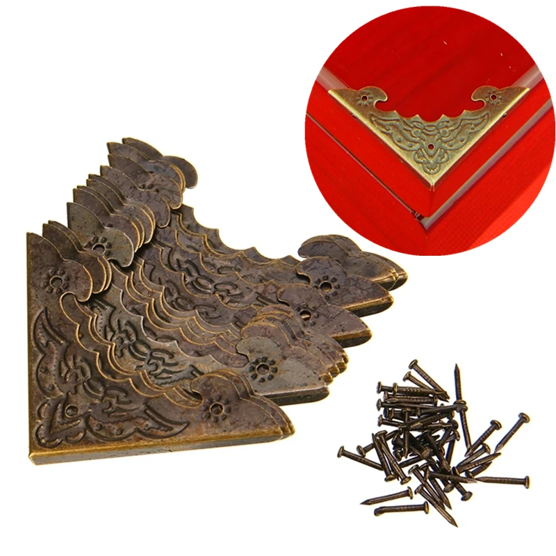 

12PCS New Antique Jewelry Box Corner Foot Wooden Case Corner Protector Bronze Tone Flower Pattern Carved Furniture Decorative