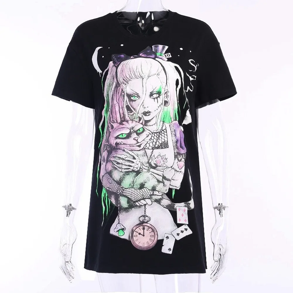 

Gothic Style Summer Short Sleeve Women s T Shirts Printing Anime Long T Shirts Harajuku Loose Casual Y2k Top Aesthetic Clothes