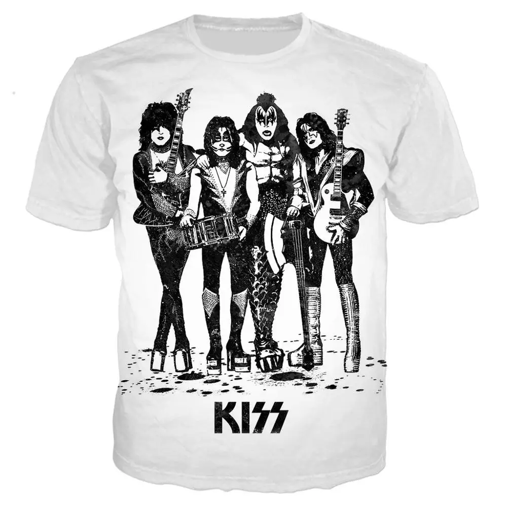 Новая хипстерская Мужская футболка с 3D принтом KISS Band Rock 2019 черная забавная крутая