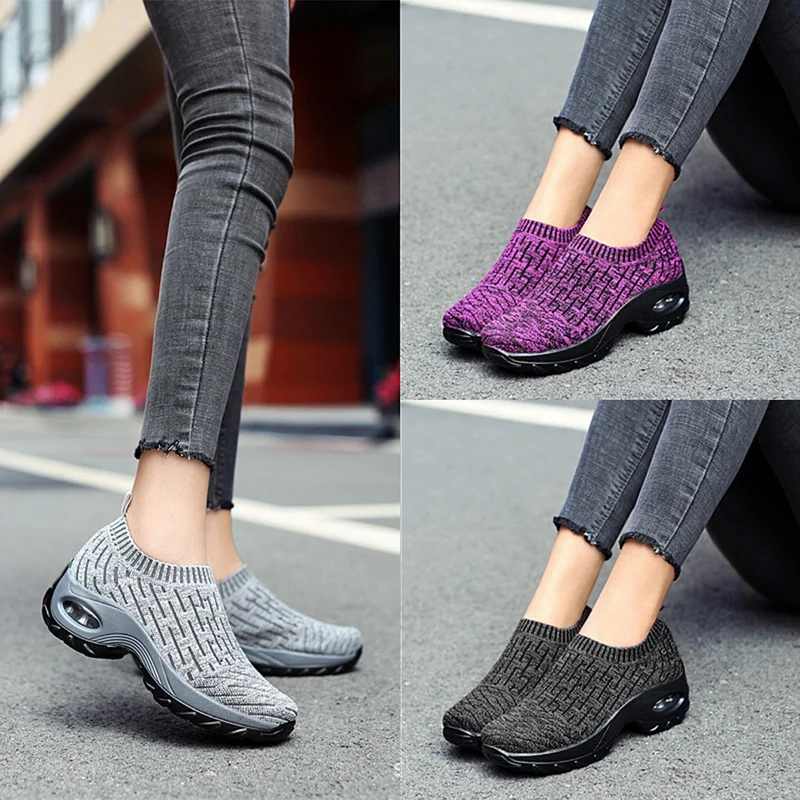 

Women Walking Shoes Running and Jogging Breatnable Jersey Shoes Way Platform Slip-on Sneaker Air Pillow Gym Men's Dance Shoes