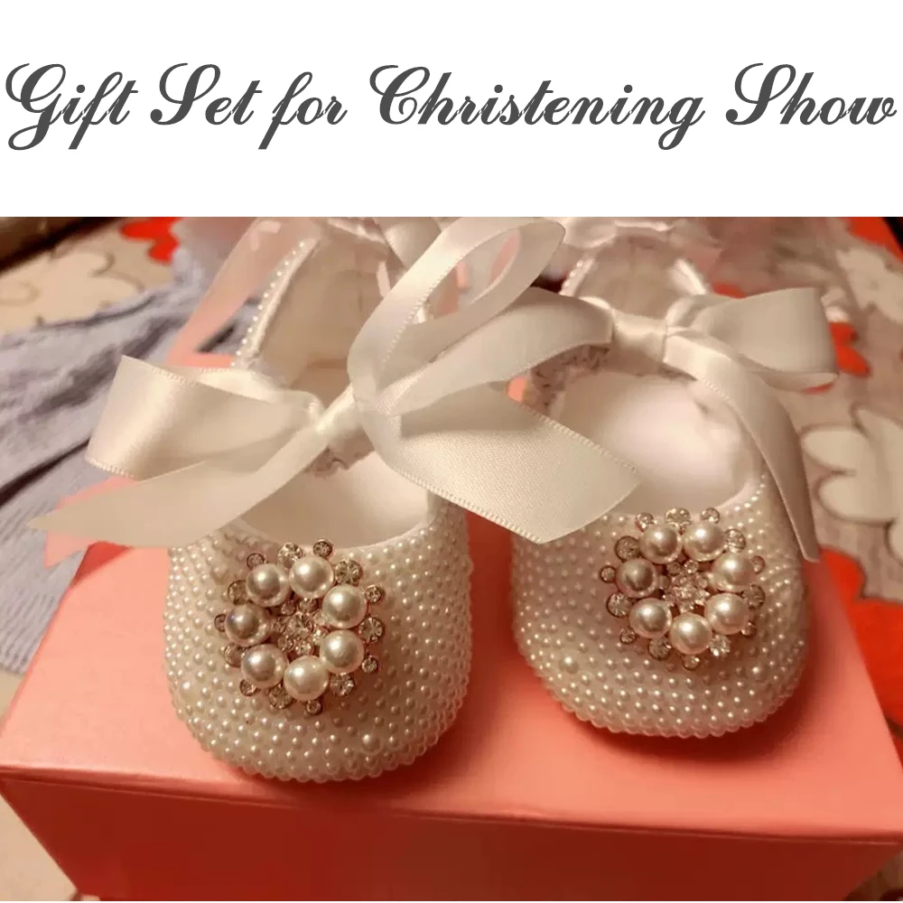 Детская обувь на крестины с жемчужинами и блестками в комплекте|Обувь для детей