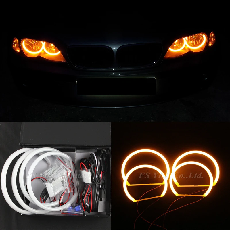 

FSYLX SMD LED Angel Eyes для BMW E46 без проектора Автомобильная SMD светодиодная фара Angel Eye для e46 Хлопок Желтый/Белтый 2x131 мм 2x146 мм