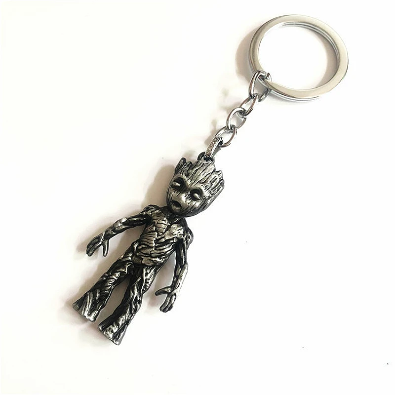 

2 Colors Cartoon Treemen Figure Toys Superhero Metal Keychain KeyRing Antique Bronze Zinc Alloy Groot Key Holder Pendants