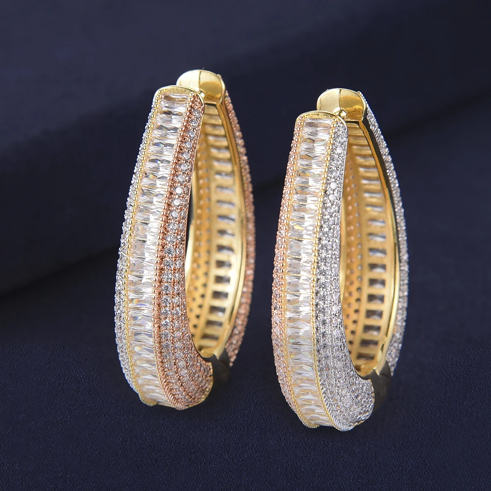 

LARRAURI 2019 новые модные полные микро кубический цирконий для свадьбы вечеринки Саудовский Арабский Дубай 3 тона интервал серьги для женщин юве...