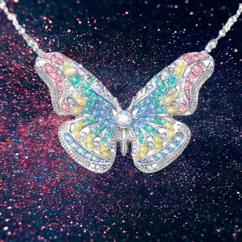 

Fashion Luxury Exquisite Multicolor Zircon Butterfly Necklace Female Elegant Wedding Accessories Valentine's Day Gift Wholesale