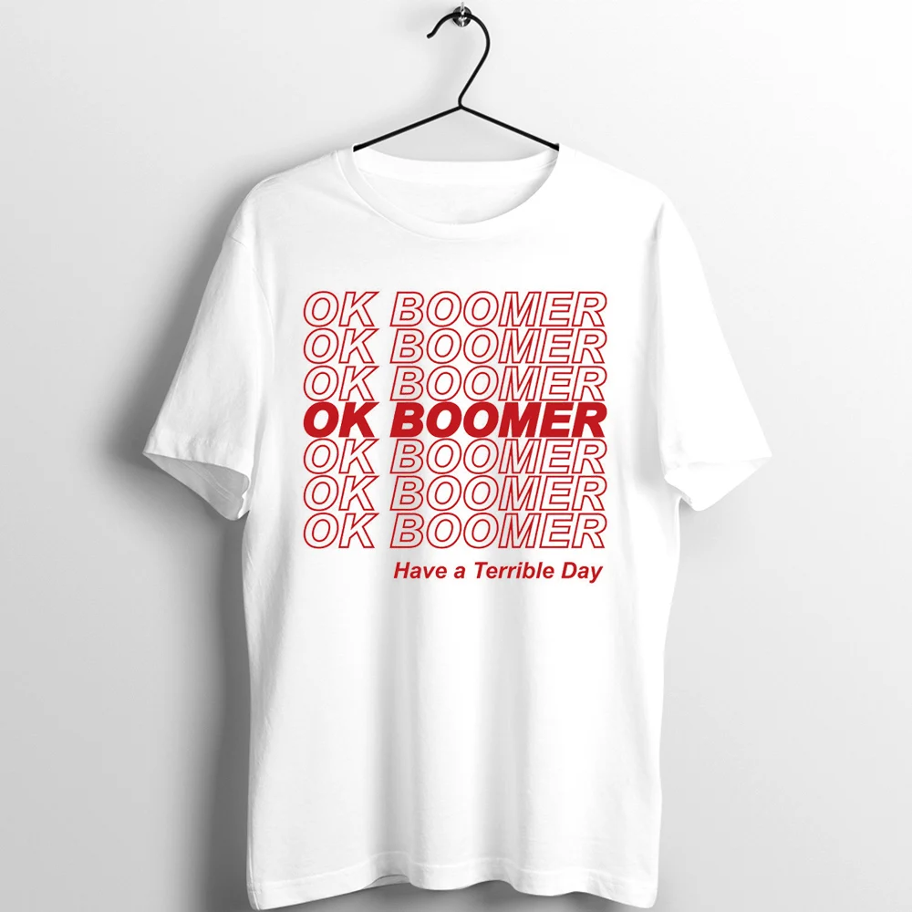 Черная футболка с отделкой для мужчин женщин унисекс Okay Boomer спасибо хороший день