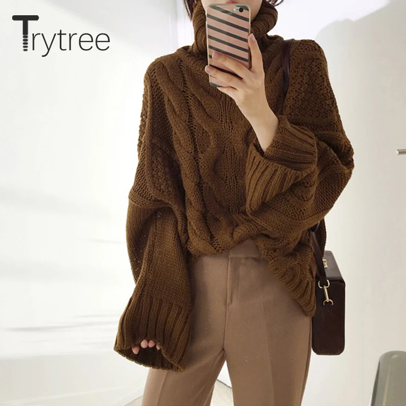 Осень-зима 2020 Женский Повседневный свитер Trytree водолазка однотонный вязаный