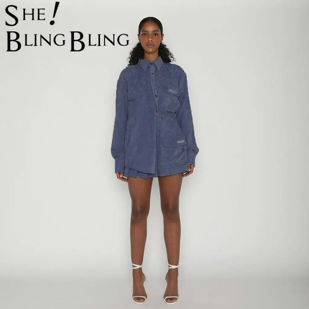 Модная женская джинсовая юбка SheBlingBling в рубчик Осень Зима Повседневное пальто с