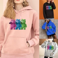 ladies fashion hoodies long sleeve big pocket street sweatshirt cute personality bear print harajuku schoolgirl hoodie pullover