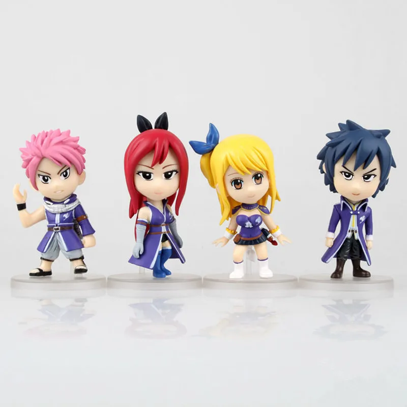 

4pcs 8cm Anime Fairy Tail Natsu Erza Scarlet Gray Fullbuster Lucy Heartfilia Q Version PVC Model Collectible Action Figure Toy