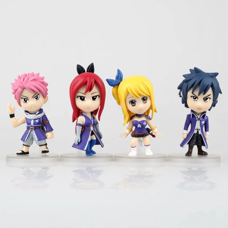 4 шт. 8 см аниме Сказочный хвост Natsu Erza Scarlet Gray Fullbuster Люси сердцебиения Q версия ПВХ