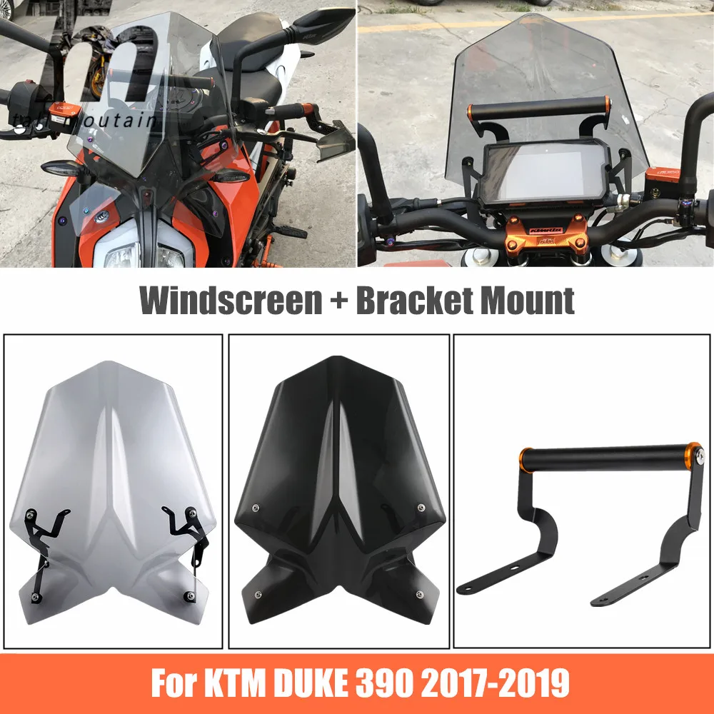 

Motorcycle Windscreen for 2017 2018 2019 2020 KTM Duke SX RC 125 390 Windshield Airflow Wind Deflector Protector with Bracket DE