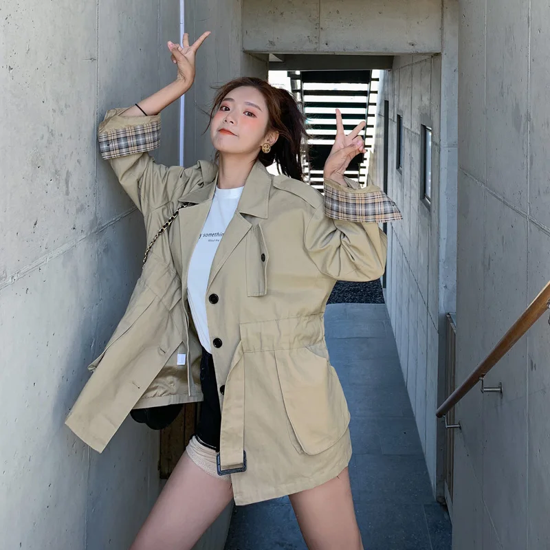 Пальто для женщин 2019 новые осенние свободные хаки рабочие Короткое пальто