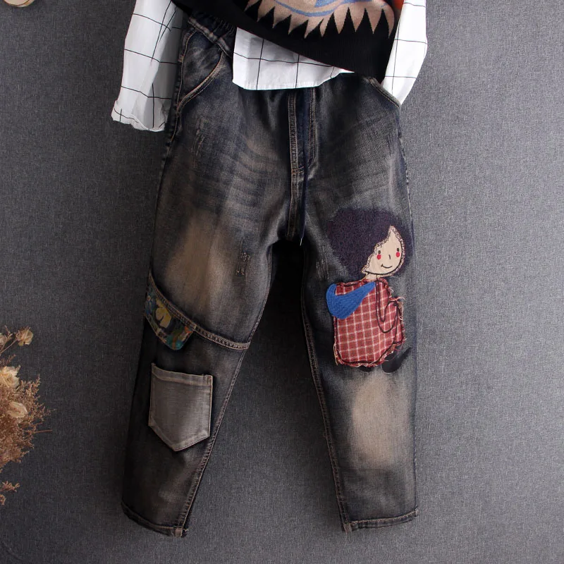 Джинсы женские с вышивкой в стиле оверсайз винтажные штаны из денима джоггеры