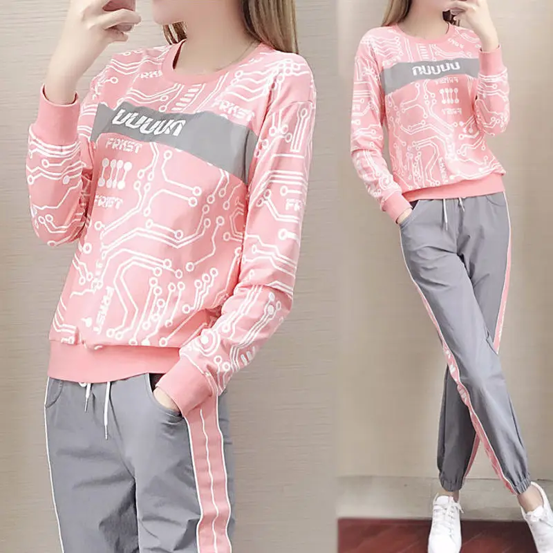 

Suit spring and autumn casual sportswear suit women's long sleeve Capris two piece girlfriends suit