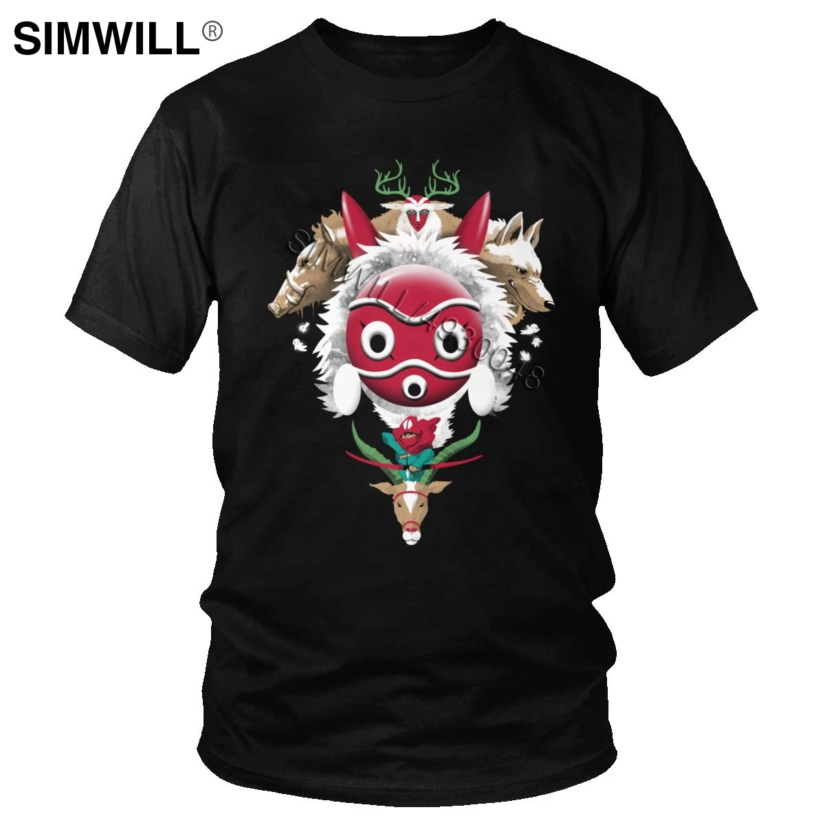 

Футболка Mononoke Hime Wolf Мужская с коротким рукавом, 100% хлопок, с круглым вырезом, с защитой леса принцессы, аниме фанатская рубашка, Merch