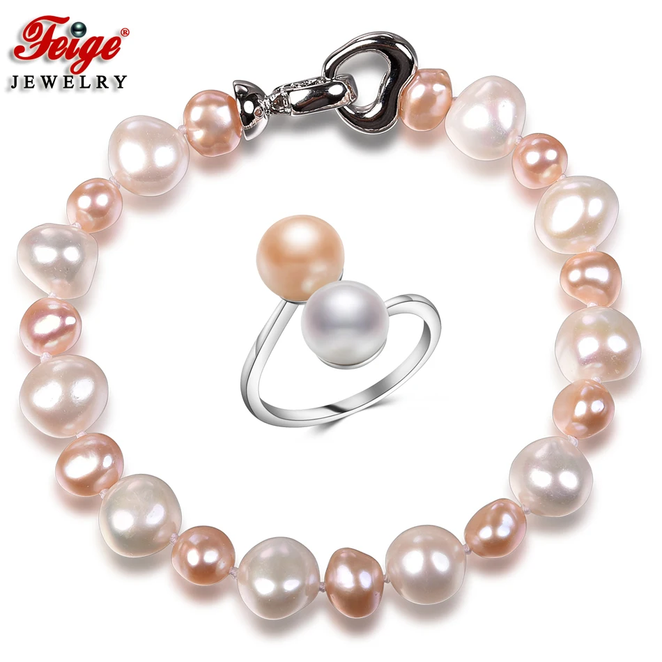 

Высококачественный Браслет из натурального пресноводного искусственного жемчуга и кольцо, модные ювелирные изделия в подарок, оптовая про...