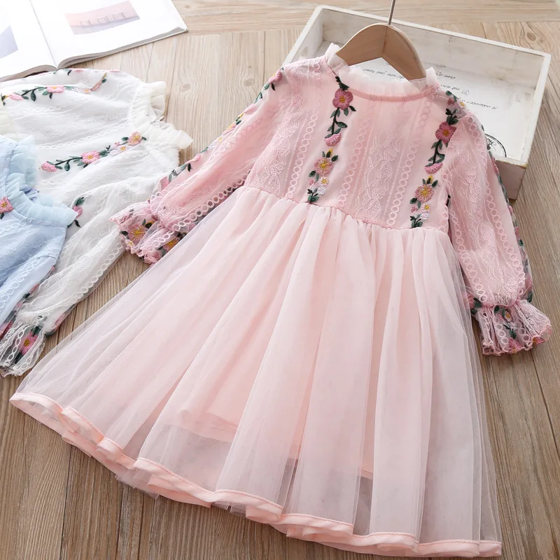 Girls Dress Spring Mesh embroidery Flower Dresses For Kids Girl Clothes 3 4 years Children Birthday Princess Tutu Costumes | Детская