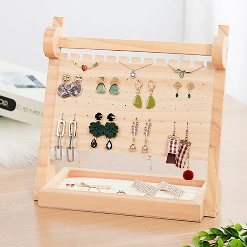 

Jewelry Organizer Wood Basic Storage Box - 3 Tier Jewelry Stand for Necklaces Bracelet Earrings /Ring Tray White