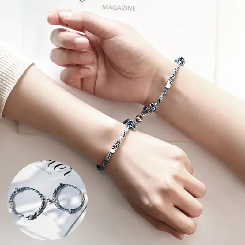 2 шт./компл. парные магнитные Парные браслеты регулируемая плетеная нить Love Forever