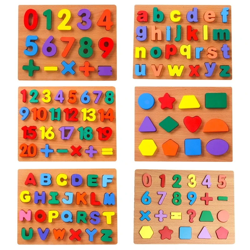 

JJRC Children Baby Educationals 3D Number Wooden Puzzle Colorful Teaching Tangram Alphabet Board Math Learning Toy Montessori