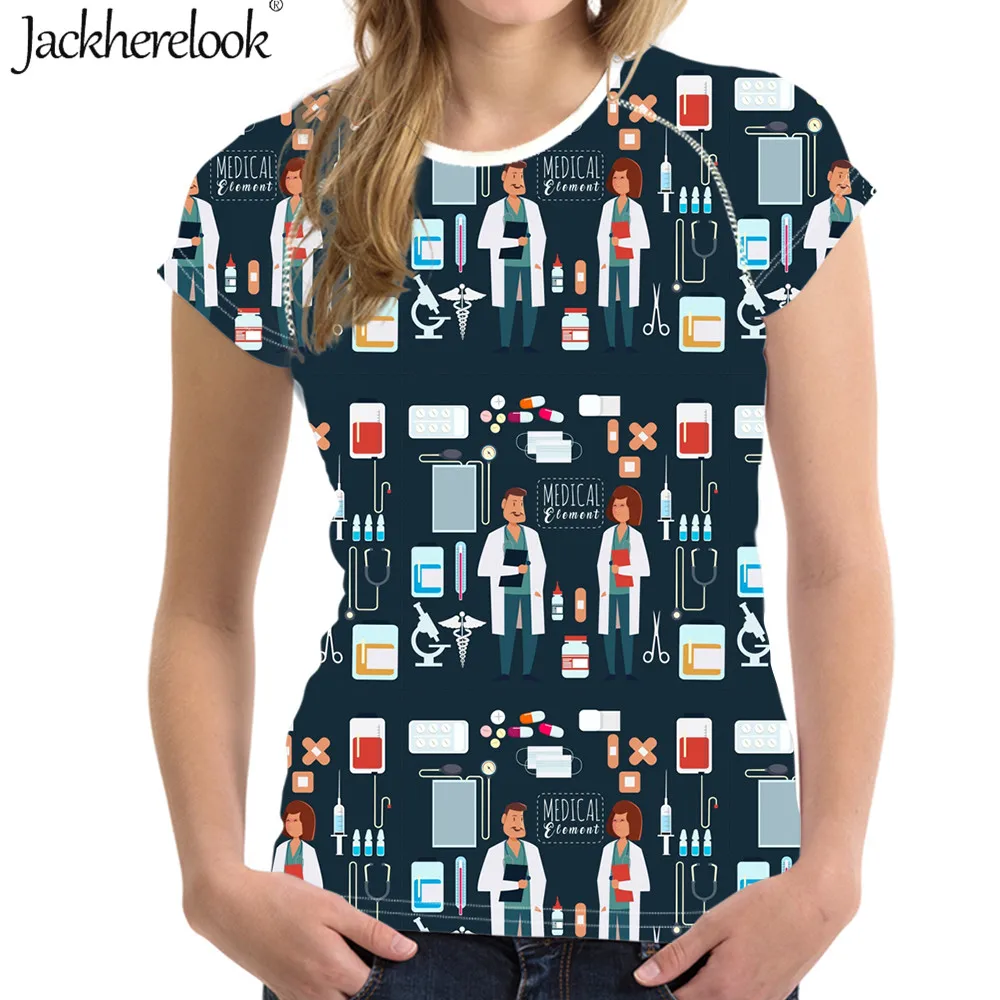 

Jackherelook Casual T-shirts for Women's Hospital Nurse Doctro Pattern Loose O-Neck Nursing Shirts Top Fashion Short Sleeve Tees