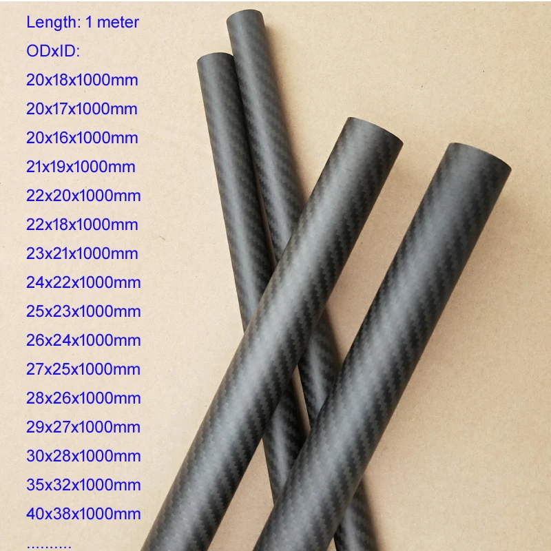 1pcs carbon fiber tube Length 1000mm high composite hardness material 3K Twill matte OD 20mm-40mm for plant protection aircraft