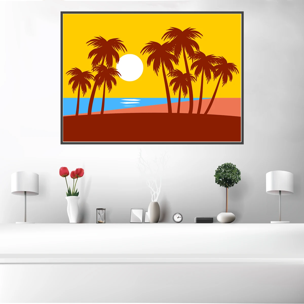 Пляжная Пальма закат Морской берег холст картина плакат Настенная комната