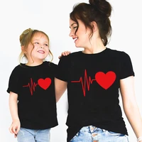 100cotton love heartbeat family matching clothes outfits tshirt mother kids and daughter short sleeve matching outfits t shirts