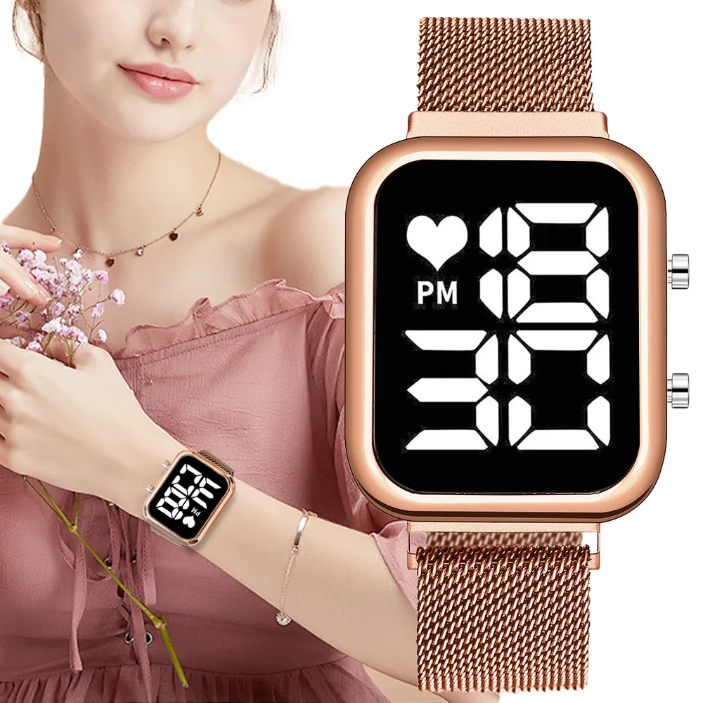 

Rose Gold Women's Watches Luxury LED Digital Watch for Women Stainless Steel Wristwatch Ladies Fashion Watch Women Reloj Mujer