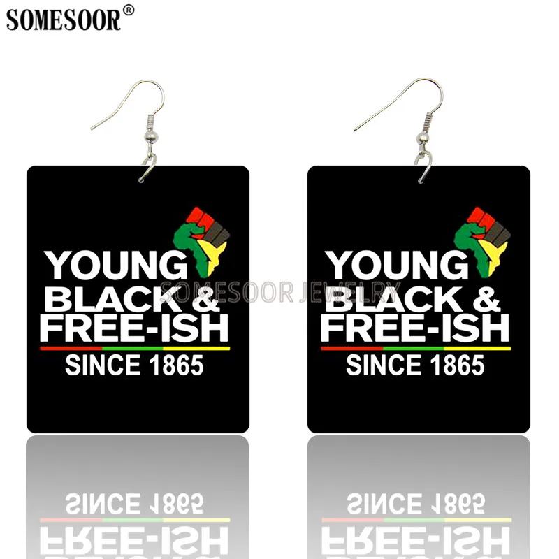 SOMESOOR 2021 Новый узор День независимости Juneteenth прямоугольные деревянные серьги с печатью на обеих сторонах для женщин.