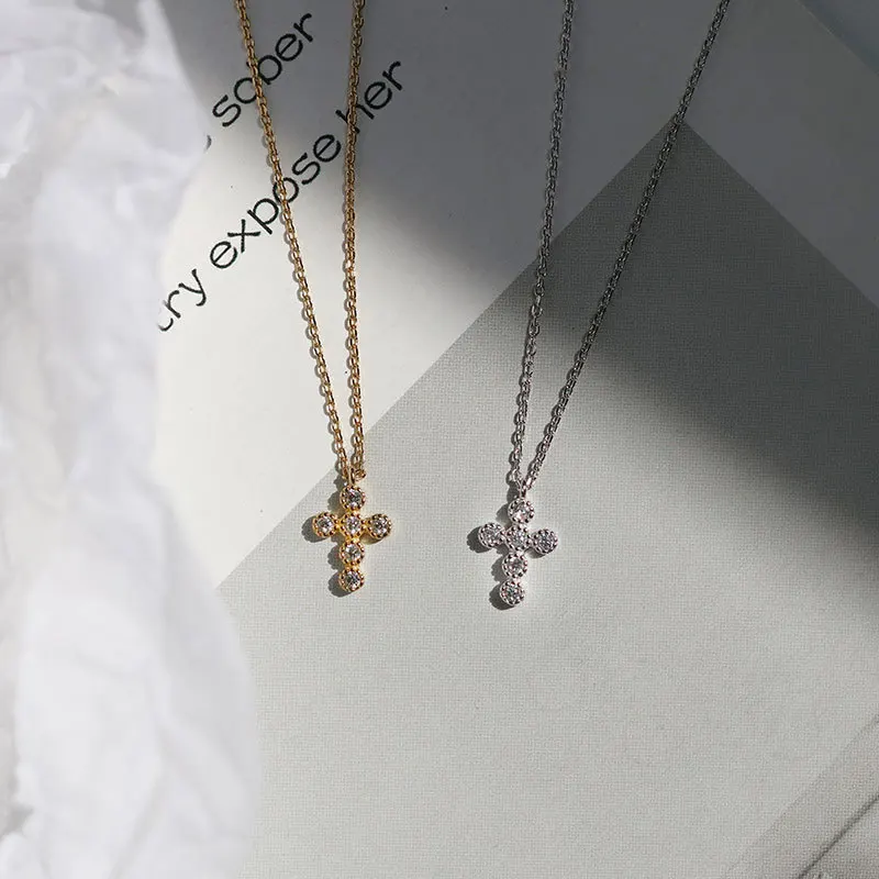 

Ожерелье с подвеской-крестом из стерлингового серебра S925 пробы с бриллиантами простой и универсальный стиль в стиле ins цепочка до ключиц