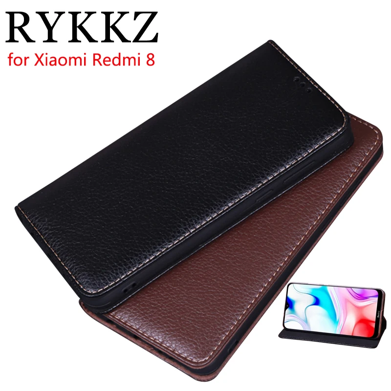 Роскошный кожаный чехол книжка RYKKZ для Xiaomi Redmi 8 6 22 '' подставка мобильного