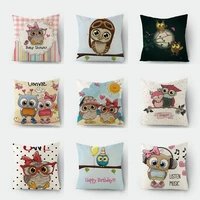 new cartoon cute owl printing cushion cover sofa throw pillows living room decor animal linen waist pillowcase 45x45cm