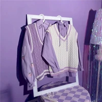purple retro vest japanese sweet women knitted jacket for korean style oversized clothes sleeveless tops young jackets