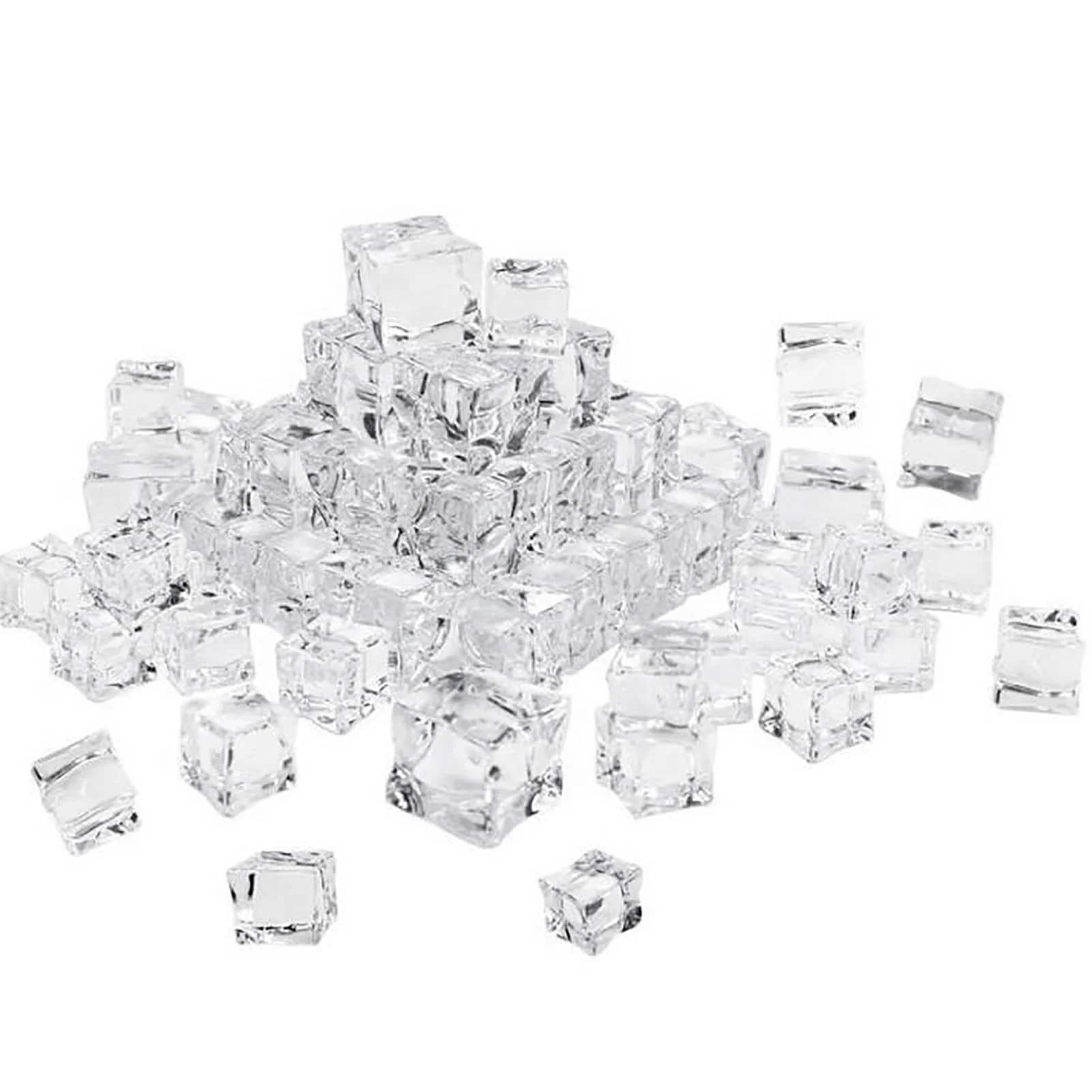 50Pcs Fake Ice Cubes Reusable Artificial Clear Acrylic Crystal Cubes Whisky Drinks Display Photography Props Wedding Party Decor