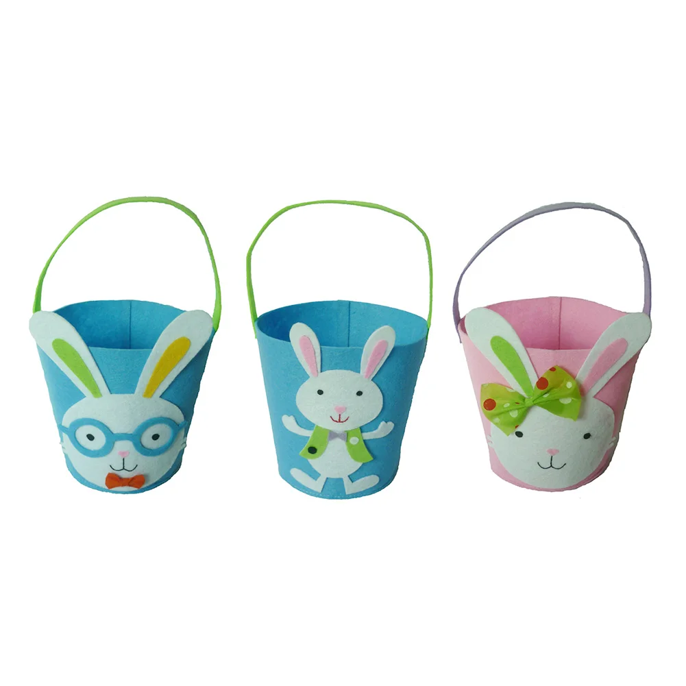 

1pcs Easter Bunny Tote Bag Rabbit Felt Buckets Easter Candy Gift Bag with Handles For Happy Easter Decorations