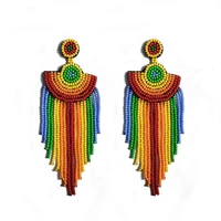 e7623 zwpon colorful seed beads tassel earrings 2020 new boho earrings long beaded fringe earrings jewelry wholesale