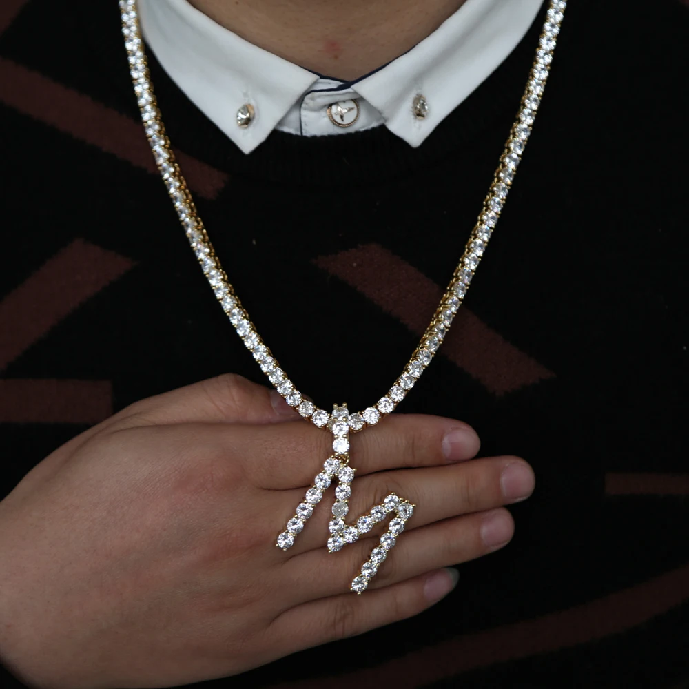 Женская Мужская Рок Хип Хоп мода 1" ювелирные изделия iced out cz Алфавит кулон персонализированное имя CZ теннисная цепочка ожерелья с инициалами