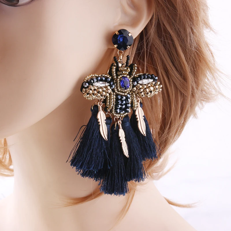 NeeFu WoFu Rhinestone Earrings Tassel Crystal Big Butterfly Earring Large Long Brinco Ear Accessories Oorbellen Christmas Gift | Украшения