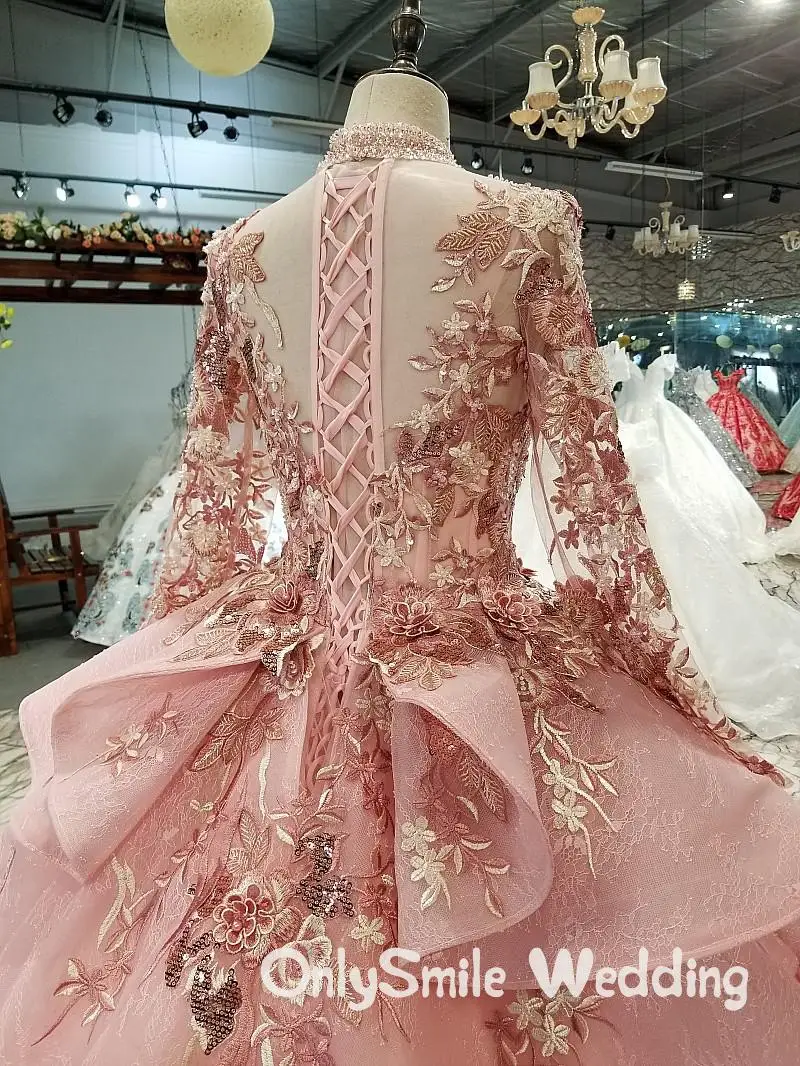 Арабские Розовые Свадебные платья 2020 г. Африканские черные кружевные пышные