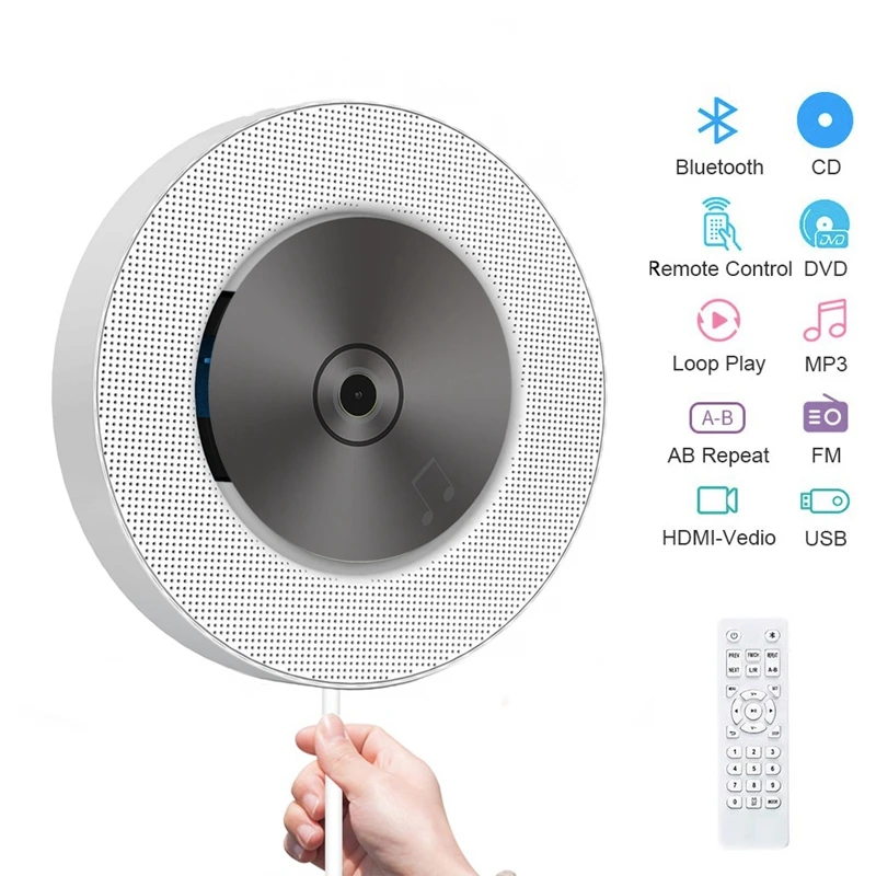 

Portable Wall Mountable CD DVD Player with Bluetooth Home Audio Boombox with Remote Control FM Radio Built-In HiFi Speakers with