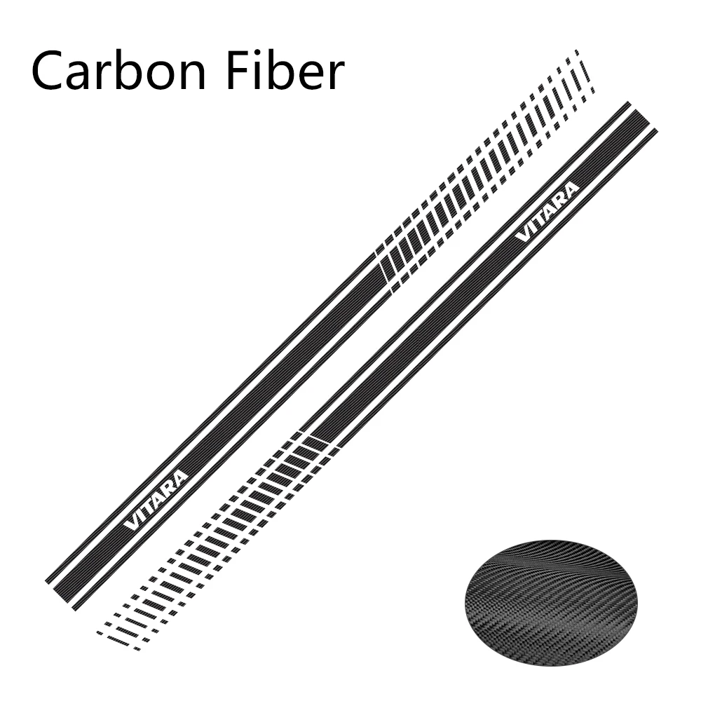 Carbon Fiber 2 шт. для Suzuki Vitara автомобильные длинные боковые наклейки на юбку DIY виниловая пленка авто Спорт Стайлинг наклейки автомобильный тюнинг автомобильные аксессуары - Название цвета: Carbon Fiber